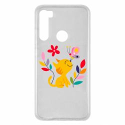 Чехол для Xiaomi Redmi Note 8 Cat, Flowers and Butterfly - PrintSalon