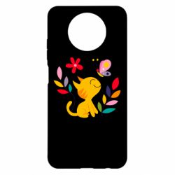 Чехол для Xiaomi Redmi Note 9 5G/Redmi Note 9T Cat, Flowers and Butterfly - PrintSalon