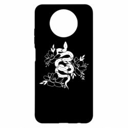 Чехол для Xiaomi Redmi Note 9 5G/Redmi Note 9T Snake with flowers - PrintSalon
