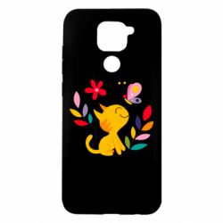 Чехол для Xiaomi Redmi Note 9/Redmi 10X Cat, Flowers and Butterfly - PrintSalon
