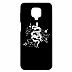 Чехол для Xiaomi Redmi Note 9S/9Pro/9Pro Max Snake with flowers - PrintSalon