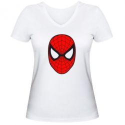 Женская футболка с V-образным вырезом Человек-паук маска - PrintSalon