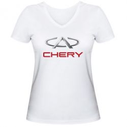 Женская футболка с V-образным вырезом Chery Logo - PrintSalon