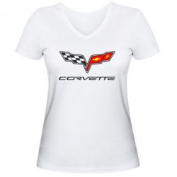Женская футболка с V-образным вырезом Chevrolet Corvette - PrintSalon