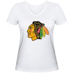 Женская футболка с V-образным вырезом Chicago Black Hawks - PrintSalon