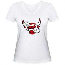 Женская футболка с V-образным вырезом Chicago Bulls бык - PrintSalon