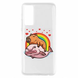 Чехол для Huawei P Smart 2021 Капибара на рыбе - PrintSalon