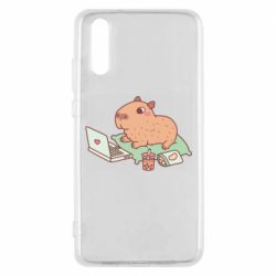 Чехол для Huawei P20 Capybara With Laptop - PrintSalon