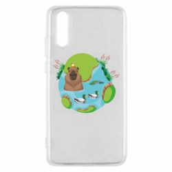 Чехол для Huawei P20 Капибара в воде - PrintSalon