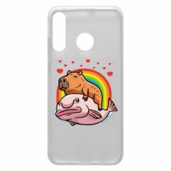 Чехол для Huawei P30 Lite Капибара на рыбе - PrintSalon