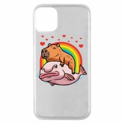 Чехол для iPhone 11 Pro Капибара на рыбе - PrintSalon