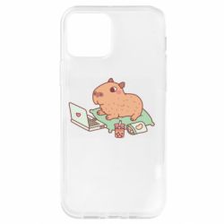 Чехол для iPhone 12 Capybara With Laptop - PrintSalon