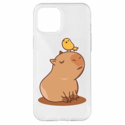 Чехол для iPhone 12 Pro Max Капибара с птичкой - PrintSalon