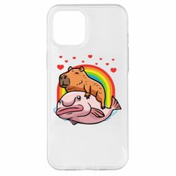 Чехол для iPhone 12 Pro Max Капибара на рыбе - PrintSalon