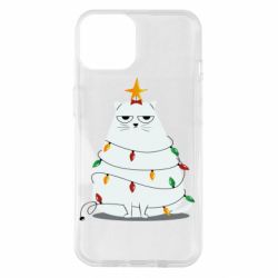 Чехол для iPhone 14 Cat and Christmas Lights - PrintSalon