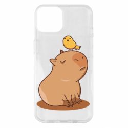Чехол для iPhone 14 Капибара с птичкой