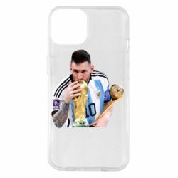 Чехол для iPhone 14 Месси целует кубок