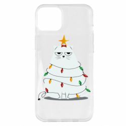 Чехол для iPhone 14 Plus Cat and Christmas Lights - PrintSalon