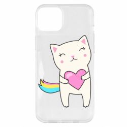 Чехол для iPhone 14 Plus Cute cat with heart - PrintSalon