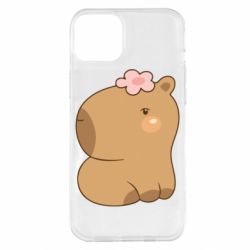 Чохол для iPhone 14 Plus Капібара з квіткою - PrintSalon