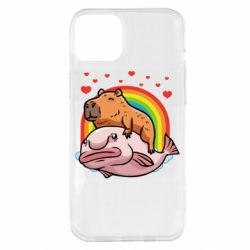 Чехол для iPhone 14 Plus Капибара на рыбе - PrintSalon