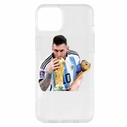 Чехол для iPhone 14 Plus Месси целует кубок - PrintSalon