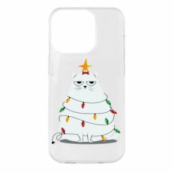 Чехол для iPhone 14 Pro Cat and Christmas Lights - PrintSalon