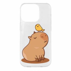 Чохол для iPhone 14 Pro Капібара з пташкою