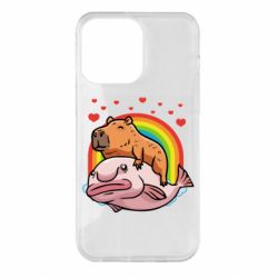 Чехол для iPhone 14 Pro Max Капибара на рыбе - PrintSalon