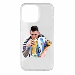 Чехол для iPhone 14 Pro Max Месси целует кубок - PrintSalon