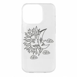 Чехол для iPhone 14 Pro Sun and Moon faces - PrintSalon