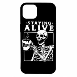 Чехол для iPhone 14 Staying alive with coffee - PrintSalon