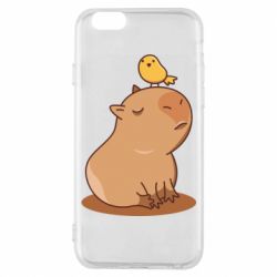 Чехол для iPhone 6/6S Капибара с птичкой - PrintSalon