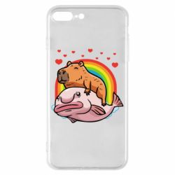 Чехол для iPhone 8 Plus Капибара на рыбе - PrintSalon