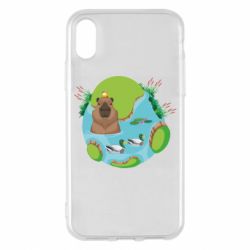 Чехол для iPhone X/Xs Капибара в воде - PrintSalon