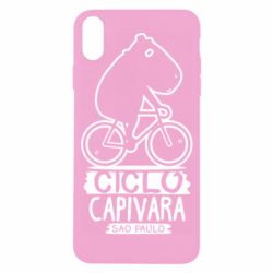 Чехол для iPhone X/Xs Капибара на велосипеде - PrintSalon