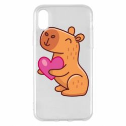 Чехол для iPhone X/Xs Капибара сердечко - PrintSalon