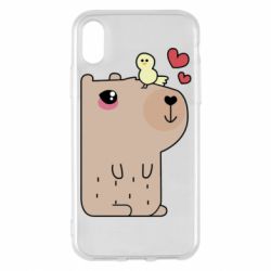 Чехол для iPhone X/Xs Капибара с цыпленком - PrintSalon