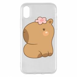 Чохол для iPhone X/Xs Капібара з квіткою - PrintSalon