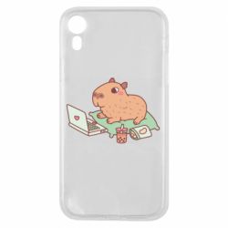 Чехол для iPhone XR Capybara With Laptop - PrintSalon