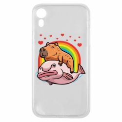 Чехол для iPhone XR Капибара на рыбе - PrintSalon