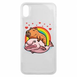 Чехол для iPhone Xs Max Капибара на рыбе - PrintSalon