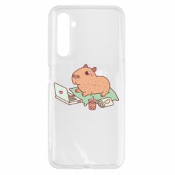 Чехол для Realme 6 Capybara With Laptop - PrintSalon