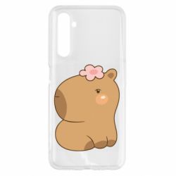 Чохол для Realme 6 Капібара з квіткою - PrintSalon