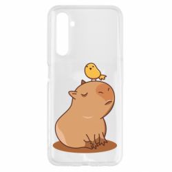 Чехол для Realme 6 Капибара с птичкой - PrintSalon