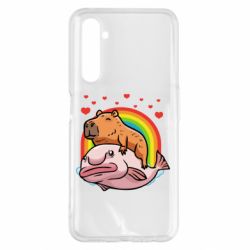 Чехол для Realme 6 Pro Капибара на рыбе - PrintSalon