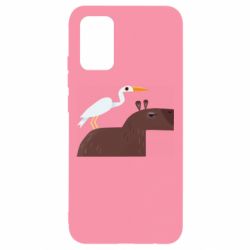 Чехол для Samsung A02s/M02s Капибара с цаплей - PrintSalon