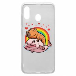 Чехол для Samsung A20 Капибара на рыбе - PrintSalon