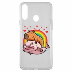 Чехол для Samsung A20s Капибара на рыбе - PrintSalon