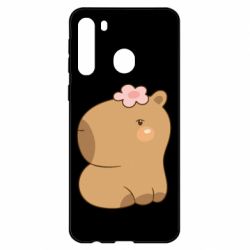 Чехол для Samsung A21 Капибара с цветком